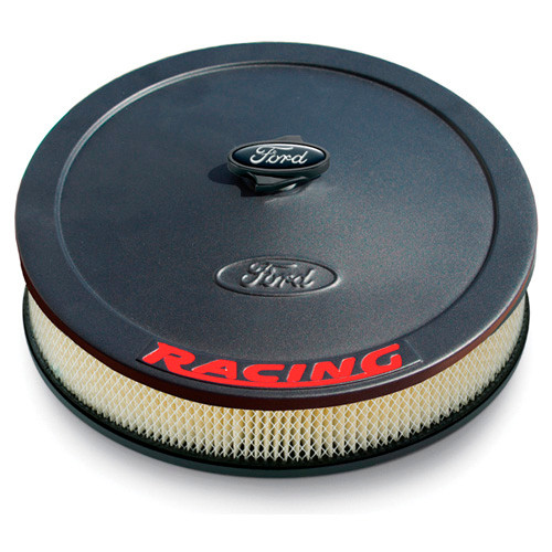 Ford 302-352 Air Cleaner Assembly, 13 in Round, 2-5/8 in Element, 5-1/8 in Carb Flange, Drop Base, Red Ford Racing Logo, Steel, Black Crinkle, Kit
