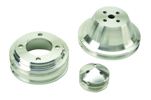 Ford M-8509-EM Pulley Kit, High Water Flow, 2 Groove V-Belt, Aluminum, Polished, Small Block Ford, Ford Mustang 1970-78, Kit