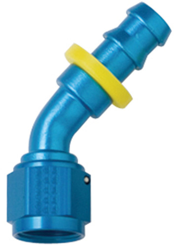 Fragola 204504 Fitting, Hose End, 8000 Series Push-Lite, 45 Degree, 4 AN Hose Barb to 4 AN Female, Aluminum, Blue Anodized, Each