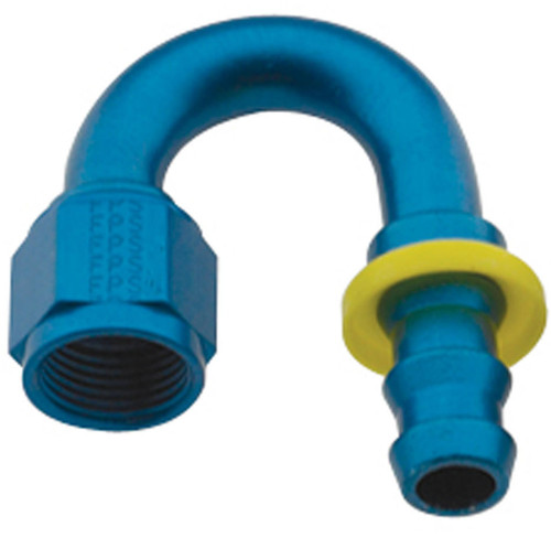 Fragola 218008 Fitting, Hose End, 8000 Series Push-Lite, 180 Degree, 8 AN Hose Barb to 8 AN Female, Aluminum, Blue Anodized, Each