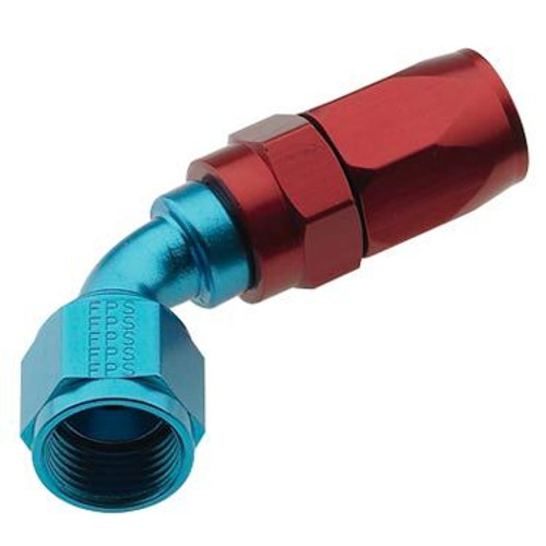 Fragola 224509 Fitting, Hose End, 2000 Series Pro Flow, 45 Degree, 8 AN Hose to 10 AN Female, Swivel, Aluminum, Blue / Red Anodized, Each