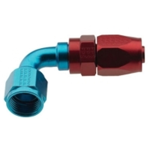 Fragola 229009 Fitting, Hose End, 2000 Series Pro Flow, 90 Degree, 8 AN Hose to 10 AN Female, Swivel, Aluminum, Blue / Red Anodized, Each