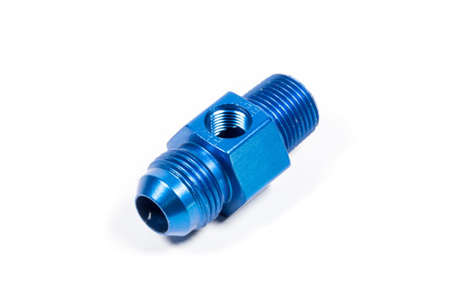 Fragola 495004 Fitting, Gauge Adapter, Straight, 8 AN Male to 3/8 in NPT Male, 1/8 in NPT Gauge Port, Aluminum, Blue Anodized, Each
