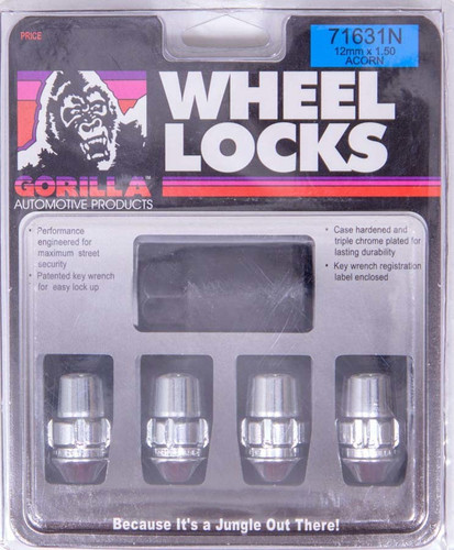 Gorilla 71683NBC Wheel Lock, The System, Acorn, 1/2-20 in Thread, Spline Drive, 60 Degree Seat, Closed End, Key, Heat Treat, Steel, Black Chrome, Set of 20