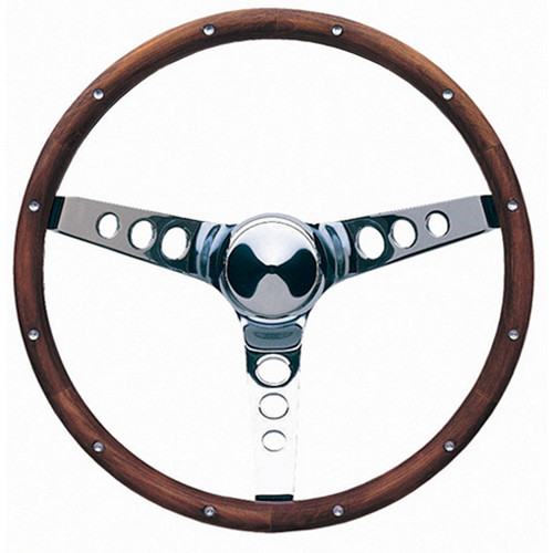 Grant 201 Steering Wheel, Classic Wood, 15 in Diameter, 4-1/8 in Dish, 3-Spoke, Wood Grip, Steel, Chrome, Each