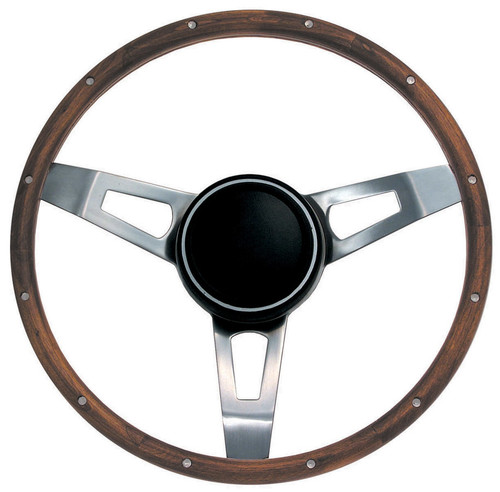 Grant 246 Steering Wheel, Classic Nostalgia, 15 in Diameter, 1-3/4 in Dish, 3-Spoke, Wood Grip, Stainless, Satin, Each