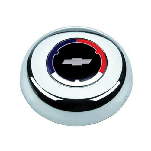 Grant 5607 Horn Button, Blue / Red / White Chevy Bowtie Logo, Steel, Chrome, Grant Classic / Challenger Series Wheels, Each