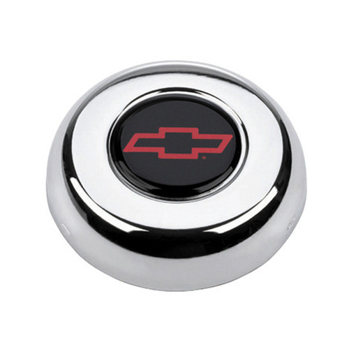 Grant 5640 Horn Button, Black / Red Chevy Bowtie Logo, Steel, Chrome, Grant Classic / Challenger Series Wheels, Each