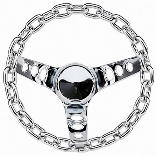 Grant 741 Steering Wheel, Classic Chain, 10 in Diameter, 5-1/2 in Dish, 3-Spoke, Chain Grip, Steel, Chrome, Each