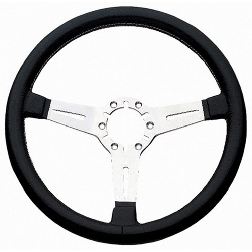 Grant 791 Steering Wheel, Classic GM, 14 in Diameter, Flat, 3-Spoke, Black Leather Grip, Aluminum, Polished, Chevy Corvette 1963-75 / 1977-82, Each