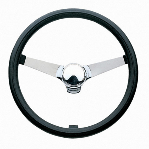 Grant 830 Steering Wheel, Classic, 13-1/2 in Diameter, 3-1/2 in Dish, 3-Spoke, Black Foam Grip, Steel, Chrome, Each