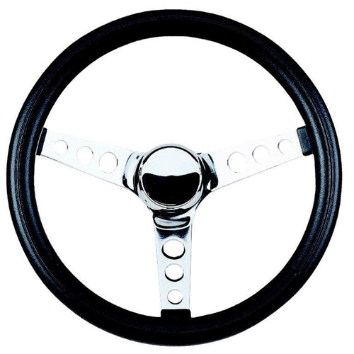Grant 831 Steering Wheel, Classic, 13-1/2 in Diameter, 2 in Dish, 3-Spoke, Black Foam Grip, Steel, Chrome, Each