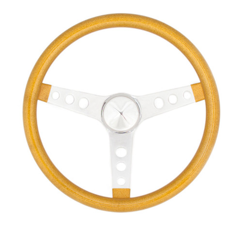 Grant 8447 Steering Wheel, Metal Flake, 13-1/2 in Diameter, 3-Spoke, Gold Metal Flake Grip, Steel, Chrome, Each