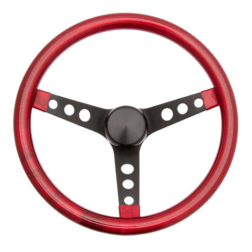 Grant 8455 Steering Wheel, Metal Flake, 13-1/2 in Diameter, 3-Spoke, Red Metal Flake Grip, Steel, Black Powder Coat, Each