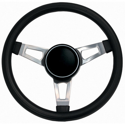 Grant 846 Steering Wheel, Classic Nostalgia, 15 in Diameter, 2-1/2 in Dish, 3-Spoke, Black Foam Grip, Steel, Nickel Plated, Each