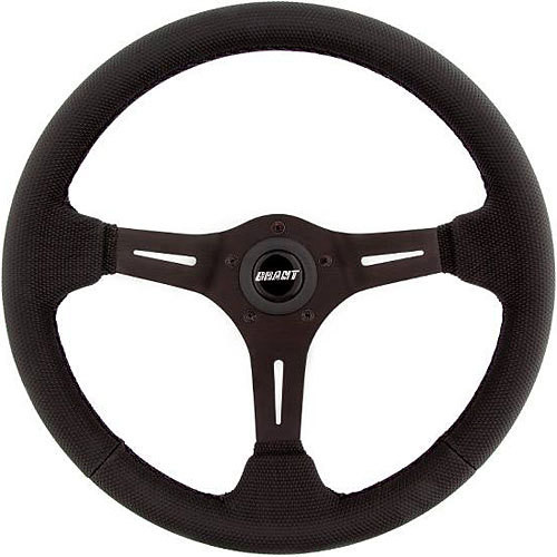Grant 8512 Steering Wheel, Gripper, 13-3/4 in Diameter, 3-1/2 in Dish, 3-Spoke, Black Diamond Textured Vinyl Grip, Aluminum, Black Anodized, Each