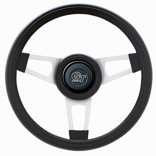 Grant 860 Steering Wheel, Challenger, 13-3/4 in Diameter, 2-1/4 in Dish, 3-Spoke, Black Foam Grip, Steel, Silver Paint, Each