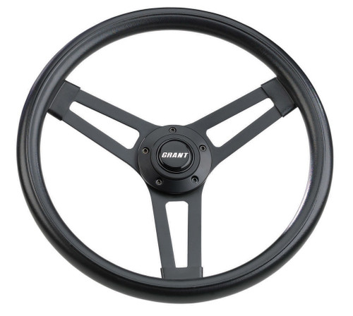 Grant 993 Steering Wheel, Classic, 14-1/2 in Diameter, 2-3/4 in Dish, 3-Spoke, Black Vinyl Grip, Steel, Black Paint, Each