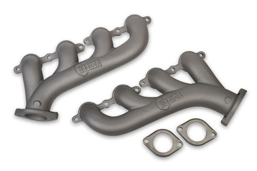 Hooker 8501-5HKR Exhaust Manifold, LS Cast Iron, 2.25 in Outlet, Ductile Iron, Gray Ceramic, GM LS-Series, Pair