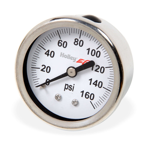 Holley 26-506 Fuel Pressure Gauge, 0-160 psi, Mechanical, Analog, Full Sweep, 2 in Diameter, White Face, Each