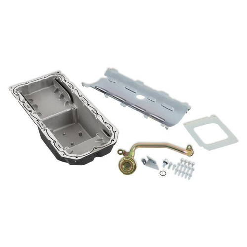 Holley 302-64BK Engine Oil Pan, Center Sump, 6 qt, Baffle / Pick-Up / Tray, Aluminum, Black Powder Coat, GM LS-Series, Kit