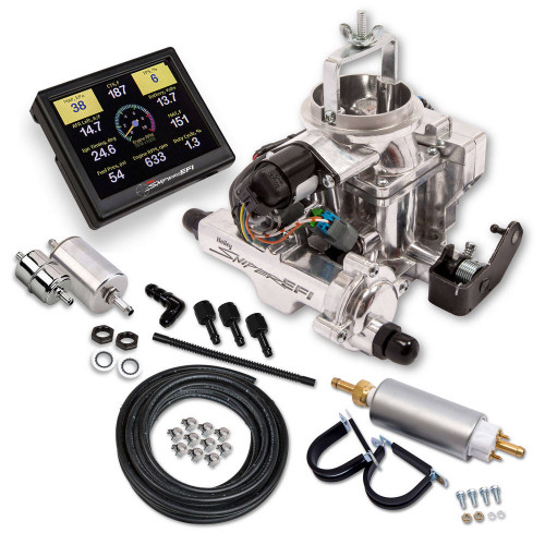 Holley 550-858K Fuel Injection, Sniper EFI, Master Kit, Throttle Body, Carter Flange, Internal Pressure Regulator, Fittings / Fuel Pump / Hardware / Hose Included, Aluminum, Silver, Kit