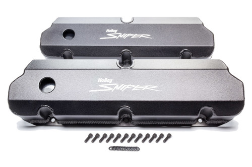 Holley 890011B Valve Cover, Sniper, Tall, Baffled, Breather Holes, Sniper Logo, Fabricated Aluminum, Black, Small Block Ford, Pair