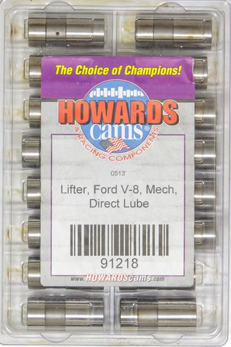 Howards Racing Components 91218 Lifter, Direct Lube, Mechanical Flat Tappet, 0.874 in OD, Direct Oiling, Ford V8, Set of 16