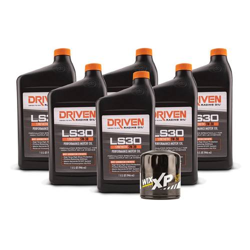 Driven Racing Oil 20633K Motor Oil, LS30, 5W30, Synthetic, Oil Filter Included, Six 1 qt Bottles, GM LS-Series 1997-2006, Kit