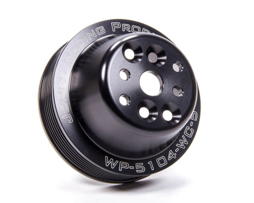 Jones Racing Products WP-5104-WC-5.0 Water Pump Pulley, Serpentine, 7-Rib, 5.000 in Diameter, 5/8 in or 3/4 in Shaft, 4-Bolt Pattern, Aluminum, Black Anodized, Universal, Each