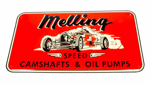 Melling 1950 Metal Sign, Melling Speed, 18.0 x 10.0 in, Steel, Red, Each