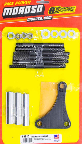 Moroso 63915 Vacuum Pump Bracket, Enhanced Design Pump, Billet Aluminum, Black Anodized, Small Block Ford, Kit