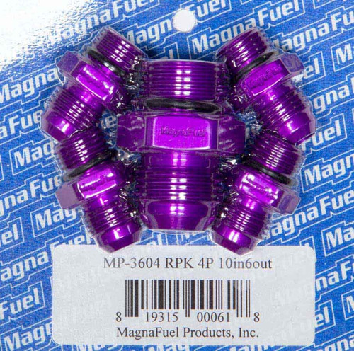 Magnafuel/Magnaflow Fuel Systems MP-3604 Regulator Fitting Kit, One 10 AN Male Fittings, Four 6 AN Male Fittings, Aluminum, Purple Anodized, Magnafuel 4 Port Regulators, Kit