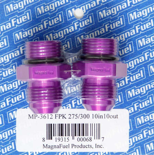 Magnafuel/Magnaflow Fuel Systems MP-3612 Fuel Pump Fitting Kit, Two 10 AN Male Fittings, Aluminum, Purple Anodized, Magnafuel Fuel Pumps, Kit