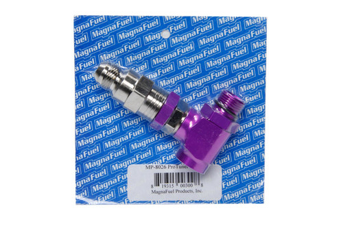 Magnafuel/Magnaflow Fuel Systems MP-8026 Fuel Bypass Valve, Adjustable, 18 to 35 psi, 8 AN O-Ring Male Inlet, 8 AN Female O-Ring Outlet, 8 AN O-Ring Male Return, Aluminum, Purple Anodized / Zinc Anodized, Each