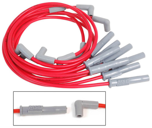 MSD Ignition 31339 Spark Plug Wire Set, Super Conductor, Spiral Core, 8.5 mm, Red, Straight Plug Boots, HEI Style Terminal, Ford Cleveland / Modified, Kit