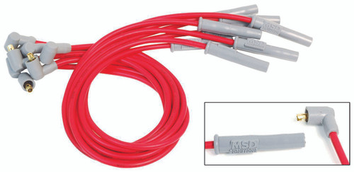 MSD Ignition 31389 Spark Plug Wire Set, Super Conductor, Spiral Core, 8.5 mm, Red, Straight Plug Boots, Socket Style, Big Block Ford / Cleveland / Modified, Kit