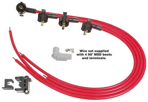 MSD Ignition 31689 Spark Plug Wire Set, Super Conductor, Spiral Core, 8.5 mm, Red, Locking Coil Terminals, Cut-To-Fit, Midget Wire Set, 4-Cylinder, Kit