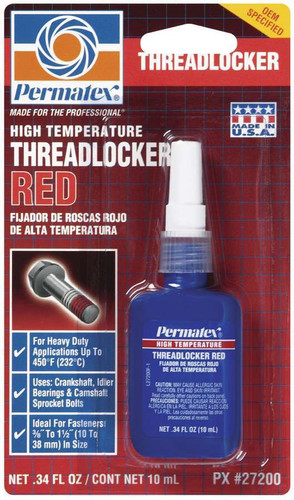 Permatex 27200 Thread Locker, Red, High Strength, 10 ml Bottle, Each