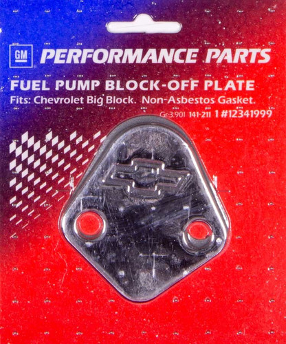 Proform 141-211 Fuel Pump Blockoff, Bowtie Logo, Steel, Chrome, Big Block Chevy, Each