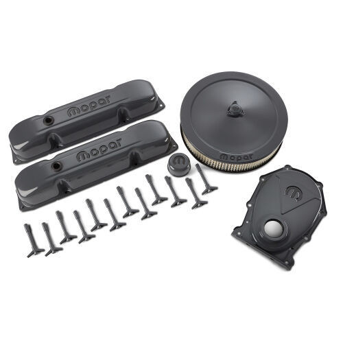 Proform 440-887 Engine Dress Up Kit, Air Cleaner / Valve Covers / Breather / Timing Cover / Hardware, Mopar Logo, Steel, Gray Powder Coat, Mopar B / RB-Series, Kit