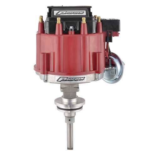 Proform 67040 Distributor, HEI Street, Magnetic Pickup, Vacuum Advance, HEI Style Terminal, Coil Included, Red, Small Block Mopar, Each