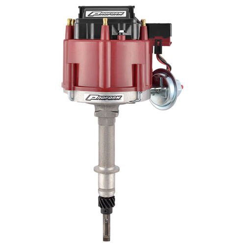 Proform 67081 Distributor, Street / Strip, Magnetic Pickup, Vacuum Advance, HEI Style Terminal, Coil Included, Red, Chevy Inline-6, Each