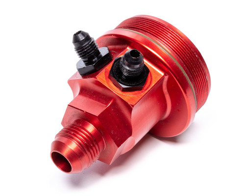 Peterson Fluid 09-0400-005 Fuel Filter End Cap, Inlet, 10 AN Male, 6 AN Ports, Aluminum, Red Anodized, Peterson 400 Series Fuel Filters, Each