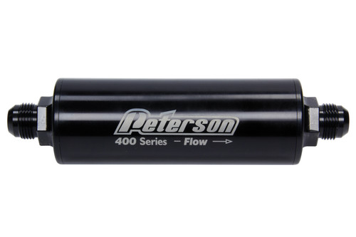 Peterson Fluid 09-0438 Oil Filter, 400 Series, In-Line, 75 Micron Stainless Screen, 12 AN Male Inlet, 12 AN Male Outlet, Aluminum, Black Anodized, Each