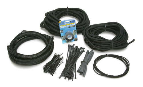 Painless Wiring 70920 Hose and Wire Sleeve, PowerBraid Chassis Harness Kit, 1/8 to 1 in Diameter / Heat Shrink / Ties / Tape, Split, Braided Plastic, Black, Kit