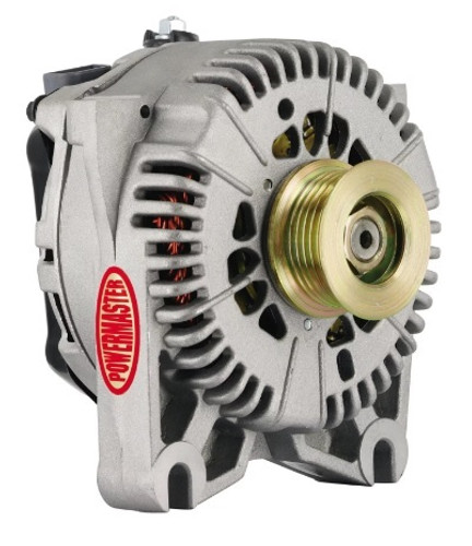 Powermaster 47781 Alternator, 4G, 200 amp, 12V, Internal Regulator, OEM 3-Pin, 6-Rib Serpentine Pulley, V Mount, Aluminum Case, Natural, Ford, Each