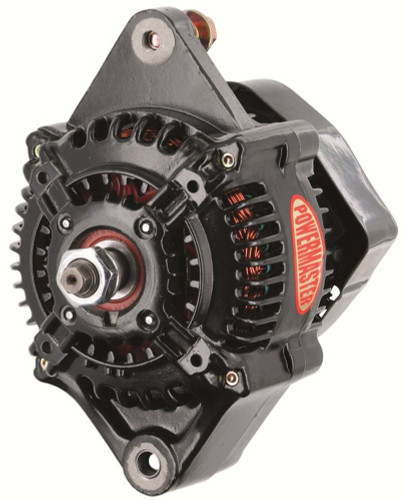 Powermaster 8136 Alternator, Denso Style Race, Denso 110 mm, 100 amp, 16V, 1-Wire, No Pulley, Aluminum Case, Black Powder Coat, Denso Style, Each