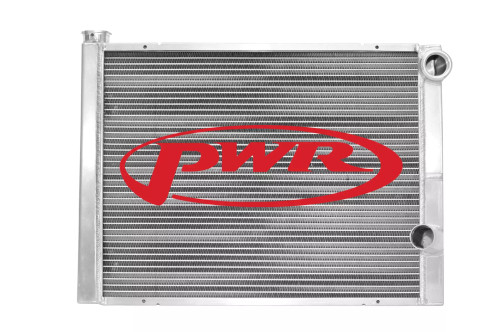 Pwr North America 902-31191 Radiator, 31 in W x 19 in H x 1-3/4 in D, Dual Pass, Passenger Side Inlet, Passenger Side Outlet, Aluminum, Natural, Universal, Each