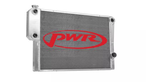 Pwr North America 905-30191 Radiator, 30 in W x 19 in H x 1-3/4 in D, Dual Pass, Passenger Side Inlet, Passenger Side Outlet, Aluminum, Natural, Universal, Each